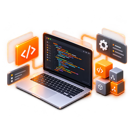 Custom software code on a laptop