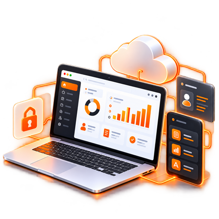 Web application dashboard on a laptop